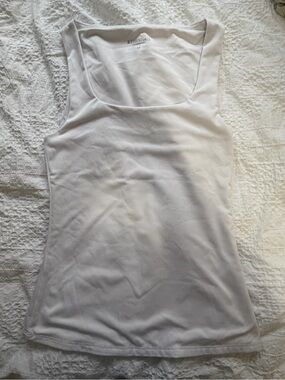 White Form-Fitting Square Neck Tank Top